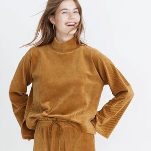Madewell Texture & Thread Velour Corduroy Mock Neck Top S Boxy Oversized Relaxed
